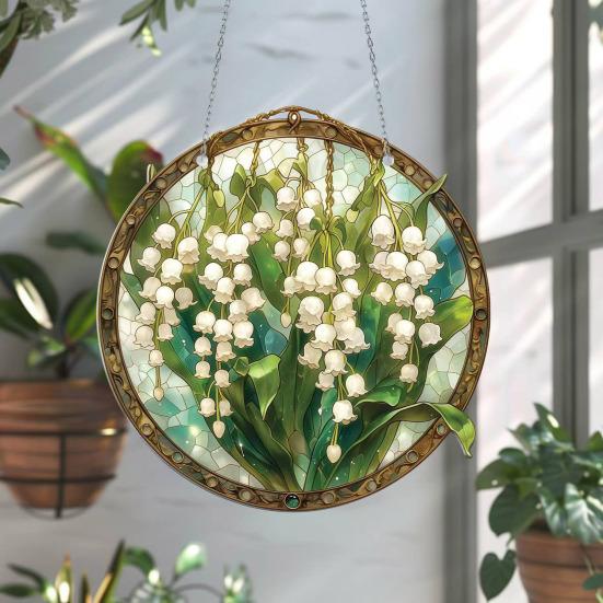 HOMAVA Glas-in-lood bloemen hangende decoratie woonkamer muur raam hangende bloemen planten ornament kleurrijke acryl zonnevanger hanger B