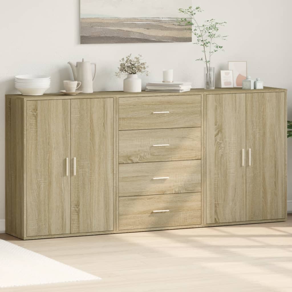 VidaXL Dressoirs 3 st 60x31x84 cm bewerkt hout sonoma eikenkleurig