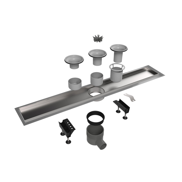 Easy Drain Multi inbouwdeel RVS zonder rooster met RVS flens waterslot 30/35/50mm 110cm inbouw diepte vanaf 79mm met zijuitloop edmipr1100