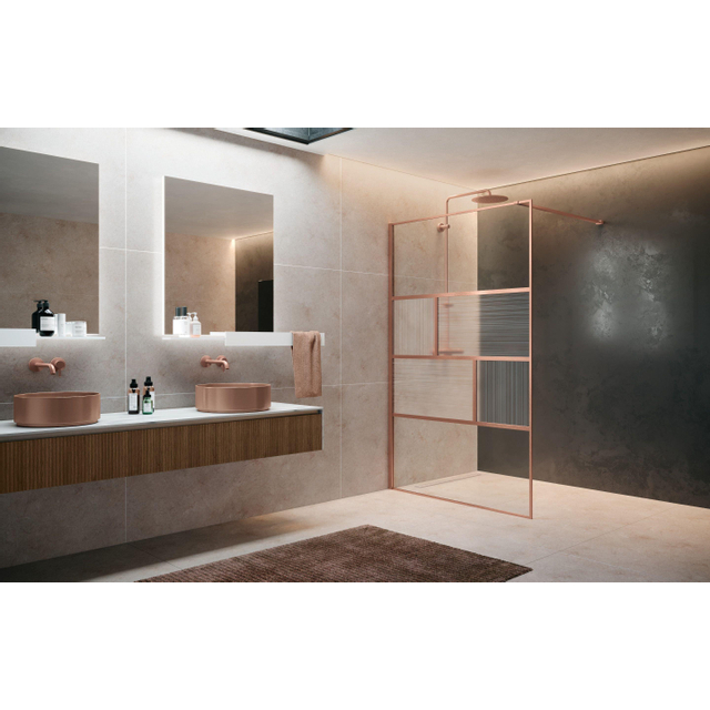 Novellini H art Inloopdouche - 140x200cm - Ribbelglas linea 2 - brushed red gold (koper) harthc140-93r