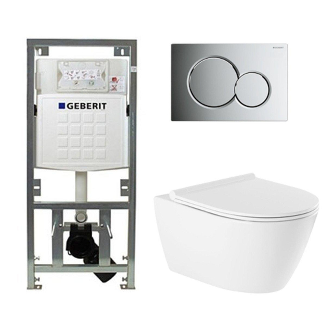 Geberit QeramiQ Salina Toiletset - rimless - diepspoel - softclose - quickrelease zitting -  Sigma01 bedieningsplaat glans verchroomd - wit 0701131/0700519/sw96855/sw96857/