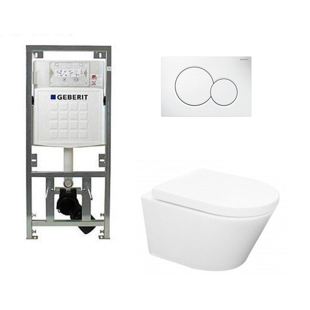 Geberit Wiesbaden Vesta toiletset Rimless 52cm inclusief UP320 toiletreservoir en softclose toiletzitting met bedieningsplaat wit 0701131/0700518/sw65812/