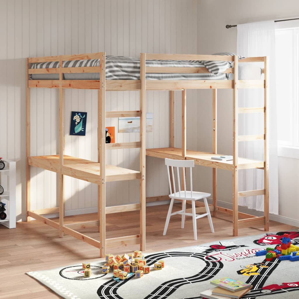 VidaXL Hoogslaper met bureau en ladder massief grenenhout 160x200 cm