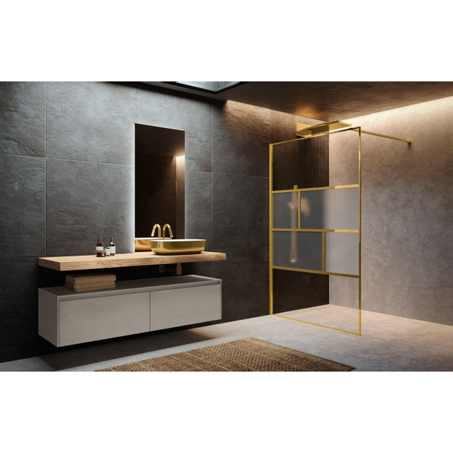 Novellini H art Inloopdouche - 140x200cm - Ribbelglas flute - Shiny gold (goud) harthc140-94o