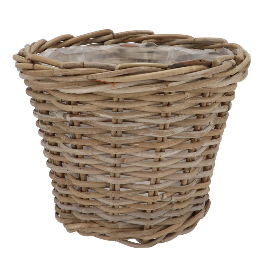 DK Design Plantenmand/aardappelmand Ivy - met binnenzak - rotan - B23 x H20 cm - binnen/buiten bloempotten -