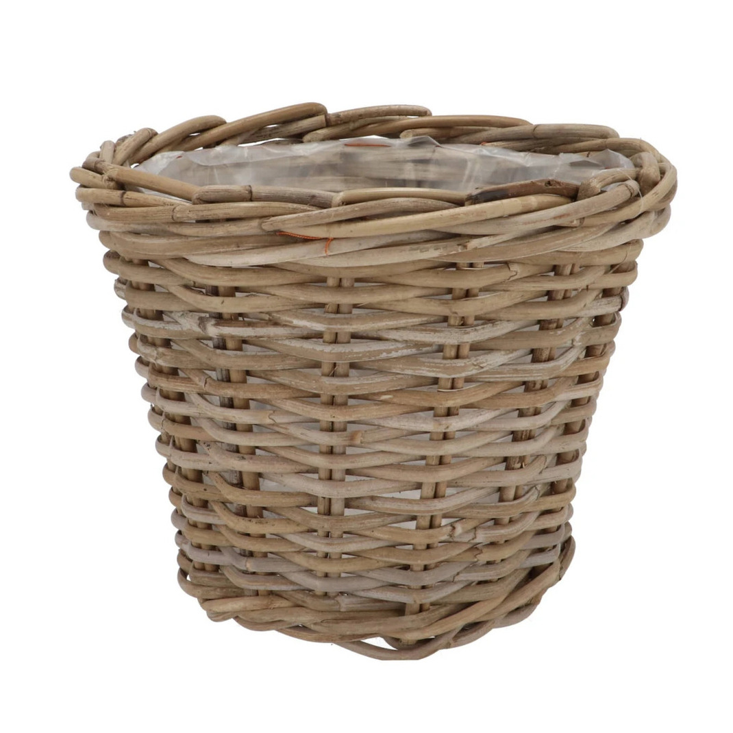 DK Design Plantenmand/aardappelmand Ivy - met binnenzak - rotan - B25 x H22 cm - binnen/buiten bloempotten -
