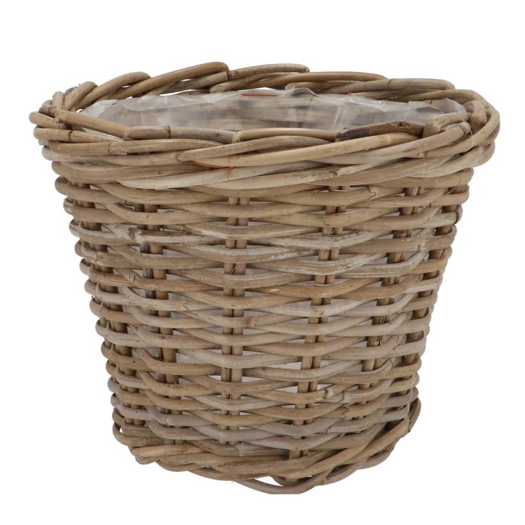DK Design Plantenmand/aardappelmand Ivy - met binnenzak - rotan - B28 x H23 cm - binnen/buiten bloempotten -