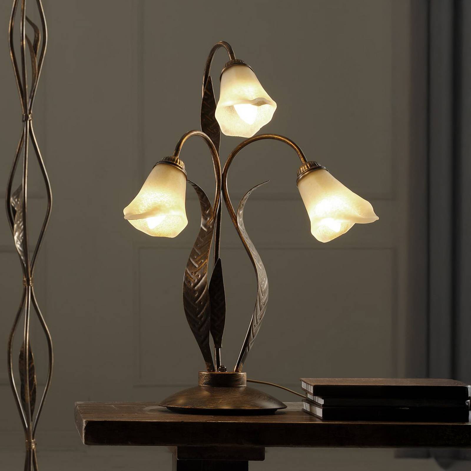 ONLI Alga tafellamp, 3-lamps, ijzer, glas, Florentijn