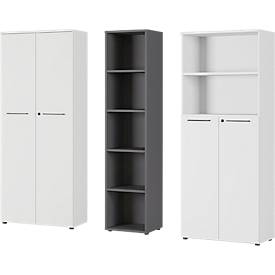 3-delige kantoormeubelset Agenda, 2 archiefkasten, B 800 mm en 1 archiefplank, B 450 mm, elk D 400 x H 1970 mm, grafiet/lichtgrijs