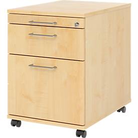 Verrijdbare lade 126 Breno, 1 lade, 1 lade voor keukengerei & 1 lade voor hangmappen, afsluitbaar, B 428 x D 580 x H 590 mm, ahorn afwerking