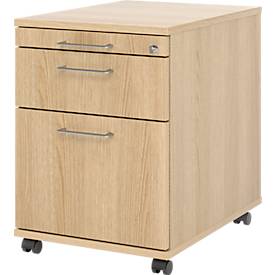 Verrijdbare lade 126 Breno, 1 lade, 1 lade voor keukengerei & 1 lade voor hangmappen, afsluitbaar, B 428 x D 580 x H 590 mm, eiken decor