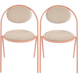 Meet_by_Paperflow Stoelen Saturne Meet by Paperflow - B 520 x D 540 x H 820 mm - stalen buis roze - fluweel ivoor - set van 2