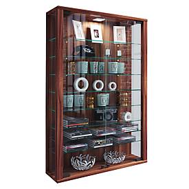 Wandkast Vitrosa Mini - B 590 x D 180 x H 910 mm - ZONDER LED-verlichting - 8 legborden - glas en hout - kern notendecor