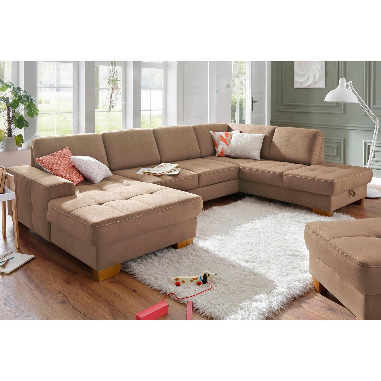 Home affaire Zithoek Puccini U-vorm met binnenvering, zitdiepteverstelling, contrastnaad