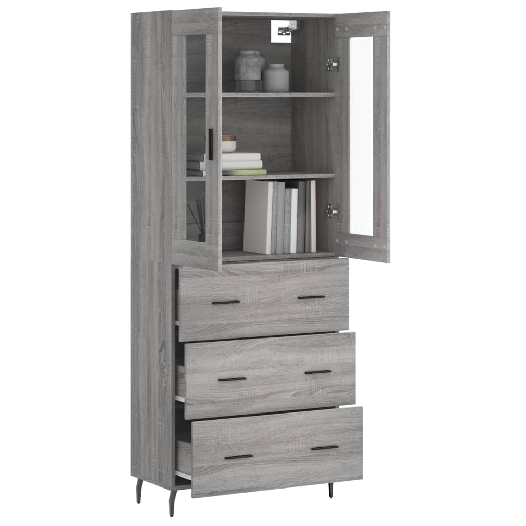 vidaXL Hoge kast 69,5x34x180 cm bewerkt hout grijs sonoma eikenkleurig
