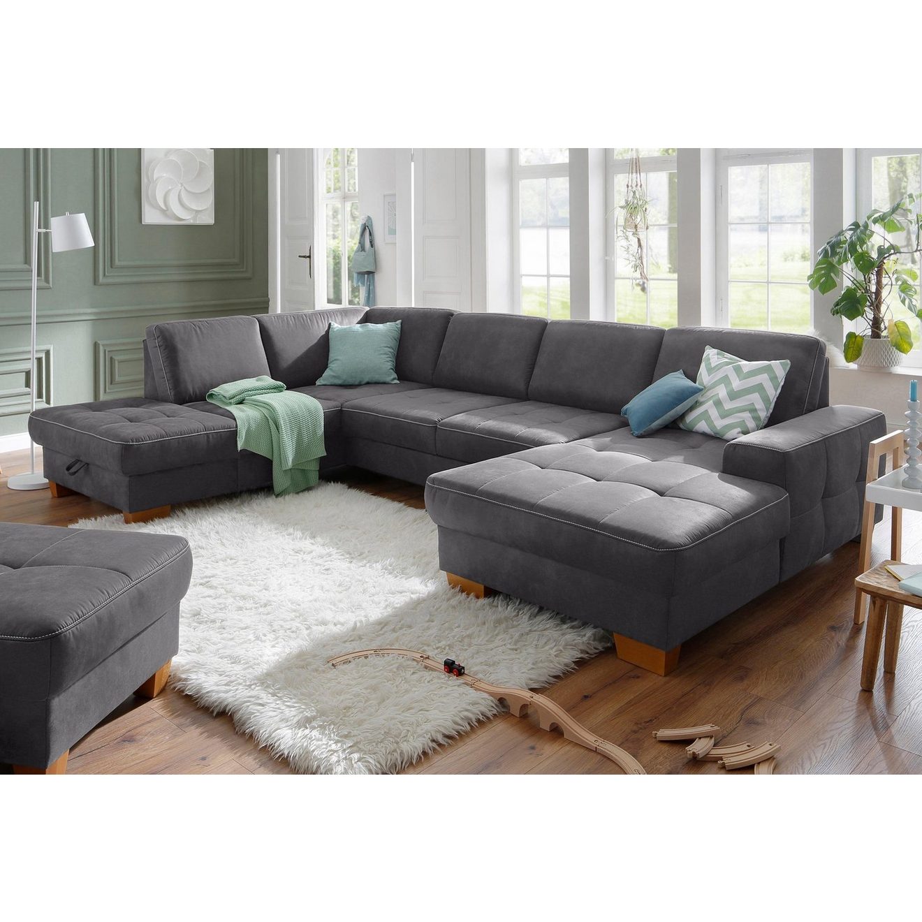 Home affaire Zithoek Puccini U-vorm met binnenvering, zitdiepteverstelling, contrastnaad