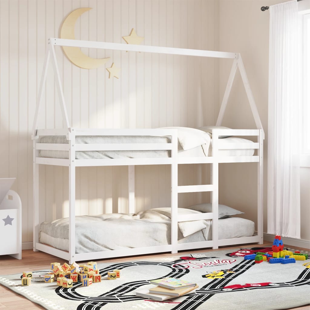 VidaXL Stapelbed met bedhuis massief grenenhout wit 80x200 cm