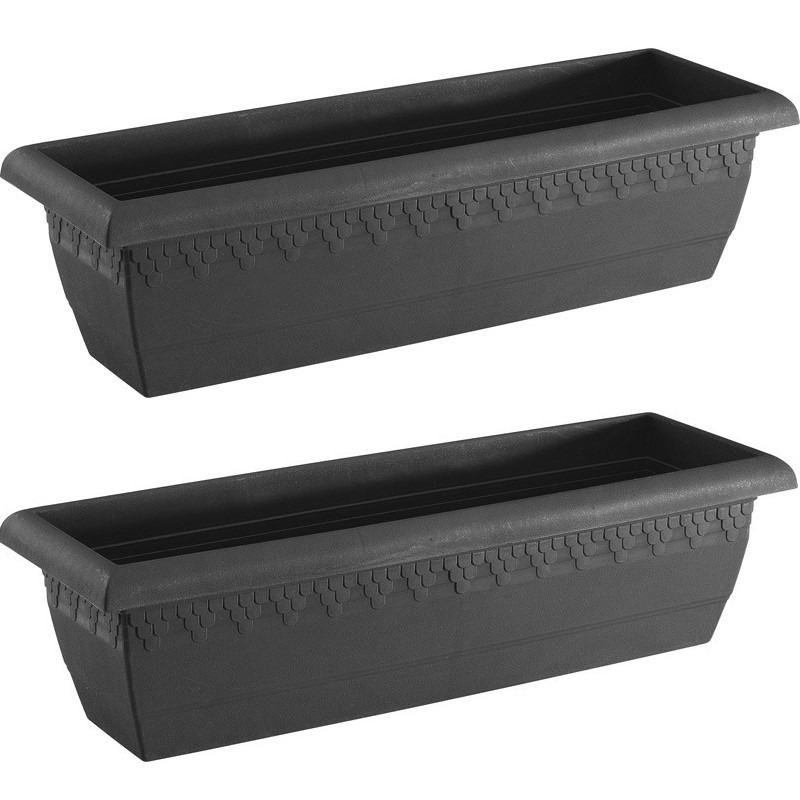 Hega Hogar 4x stuks antraciet grijze rechthoekige plantenpotten/bloempotten Jardinera 60 x 20 cm kunststof -