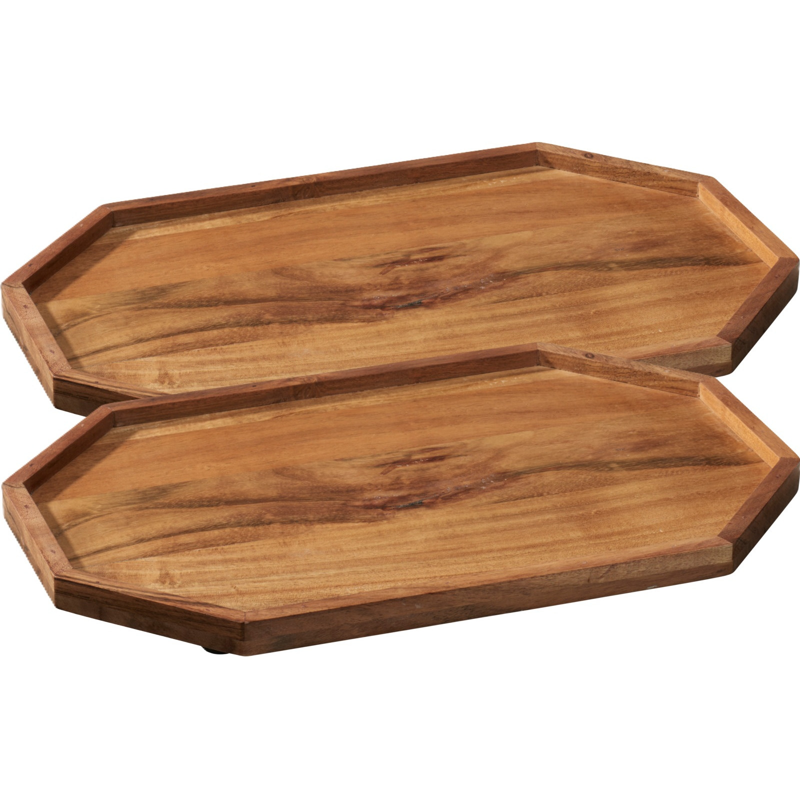 Merkloos Kaarsenbord/decoratie dienblad - 2x - mangohout - x 25 x 2 cm - achthoek - serveerschaal -