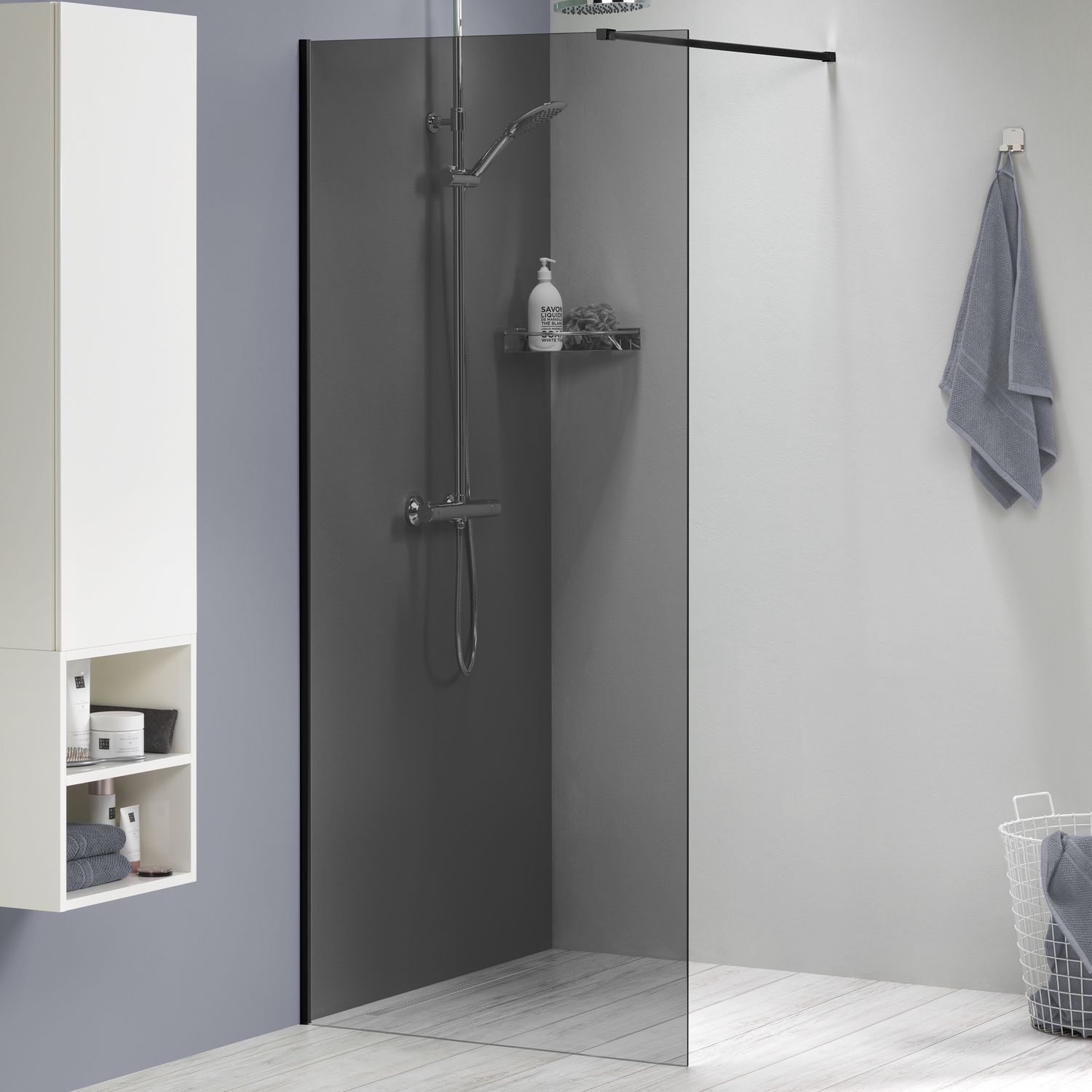 Sealskin  Inloopdouche - Complete Set Mix & Match 88 X 200cm - Zwart Profiel - 8 Mm Rookglas