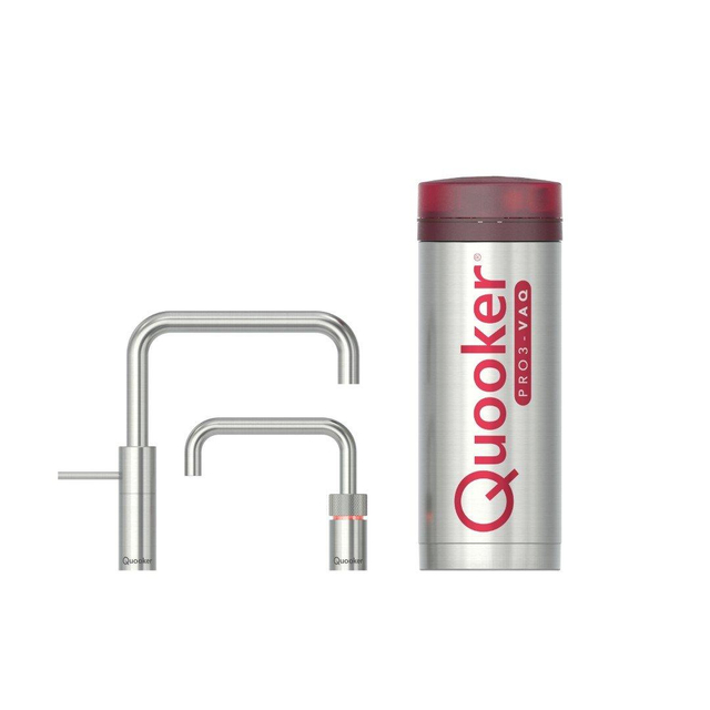 Quooker Nordic Square Twintaps kokendwaterkraan - draaibare uitloop - PRO3 reservoir - Warm / kokend water - RVS 3NSRVSTT