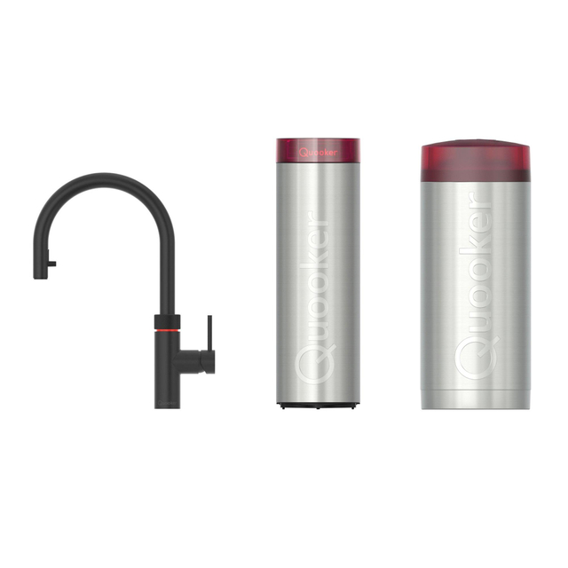 Quooker flex kokendwaterkraan - draaibare & uittrekbare uitloop - Combi incl. Cube reservoir - Warm / kokend / bruisend / gefilterd water - Zwart 22XBLK-CUBE