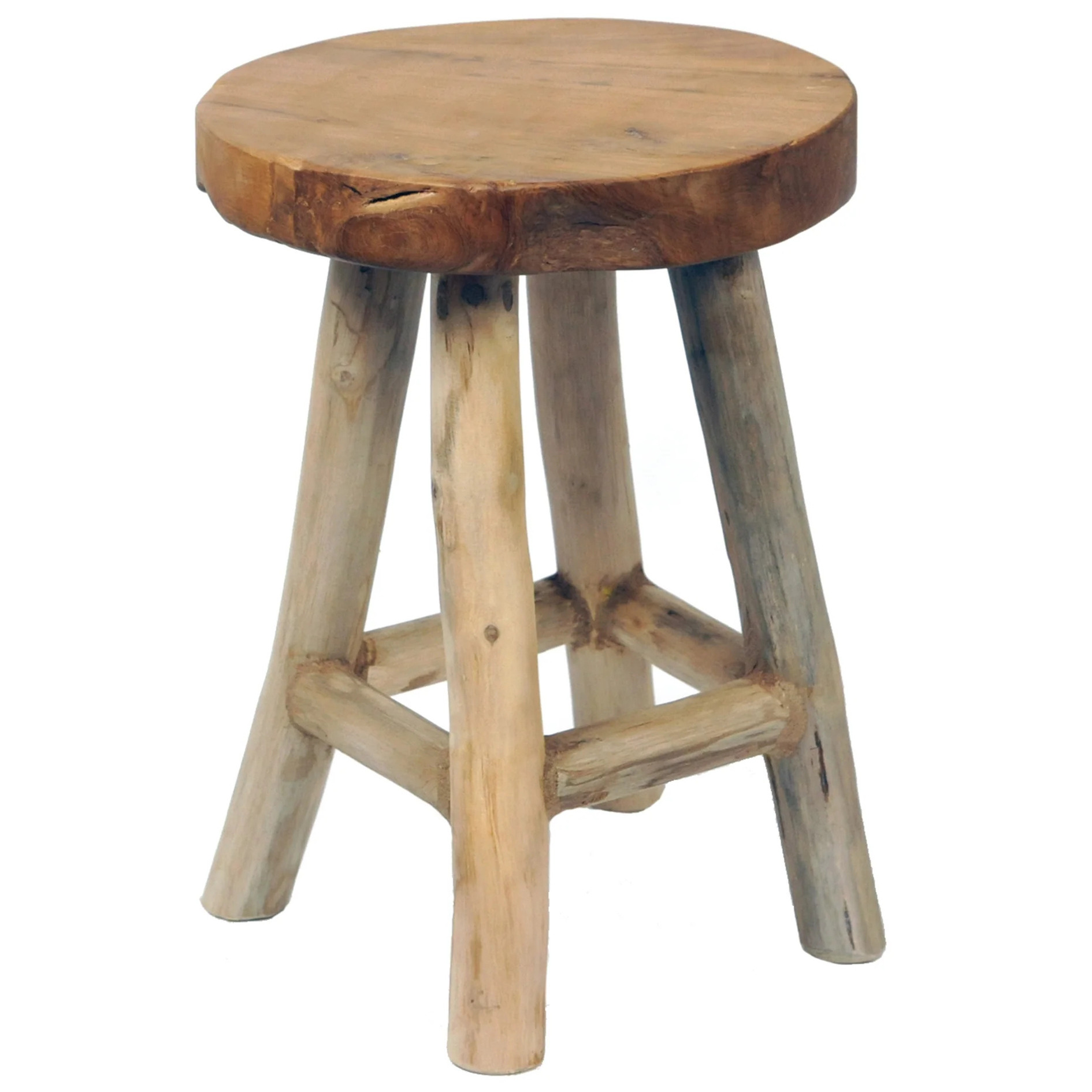 Mega Collections Zit krukje/bijzet stoel - teak hout - lichtbruin - D30 x H42 cm -