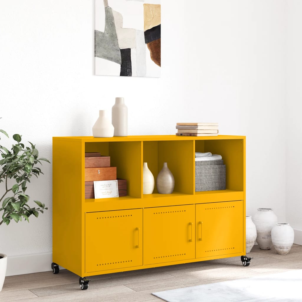 vidaXL Dressoir 100,5x39x72 cm staal mosterdgeel