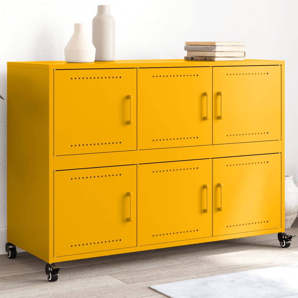 VidaXL Dressoir 100,5x39x72 cm staal mosterdgeel