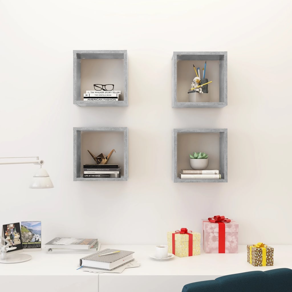 vidaXL Wandschappen kubus 4 st 26x15x26 cm betongrijs