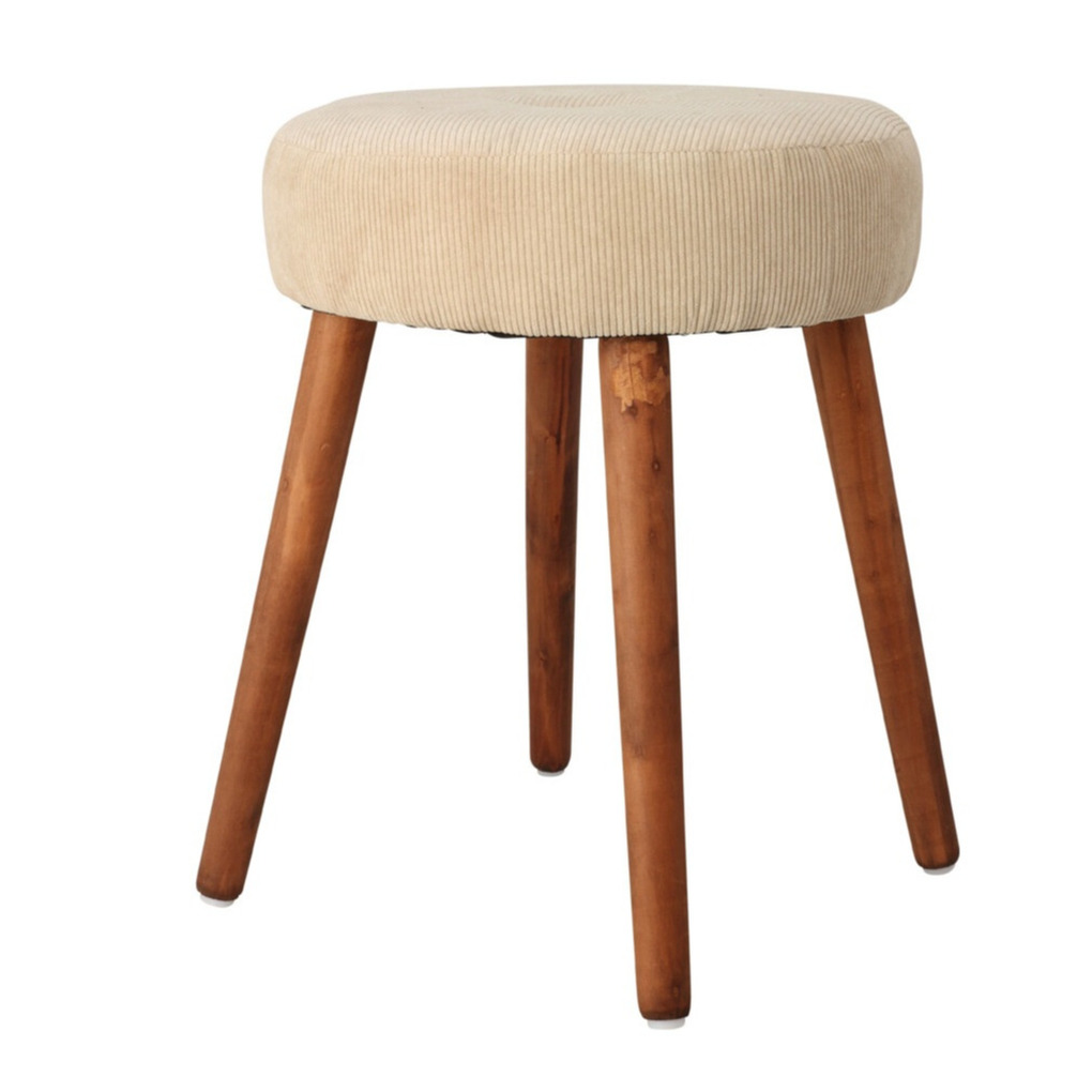 Home & Styling Bijzet krukje Furni - creme wit - hout/stof - D35 x H45 cm - Meubels - Zitten -