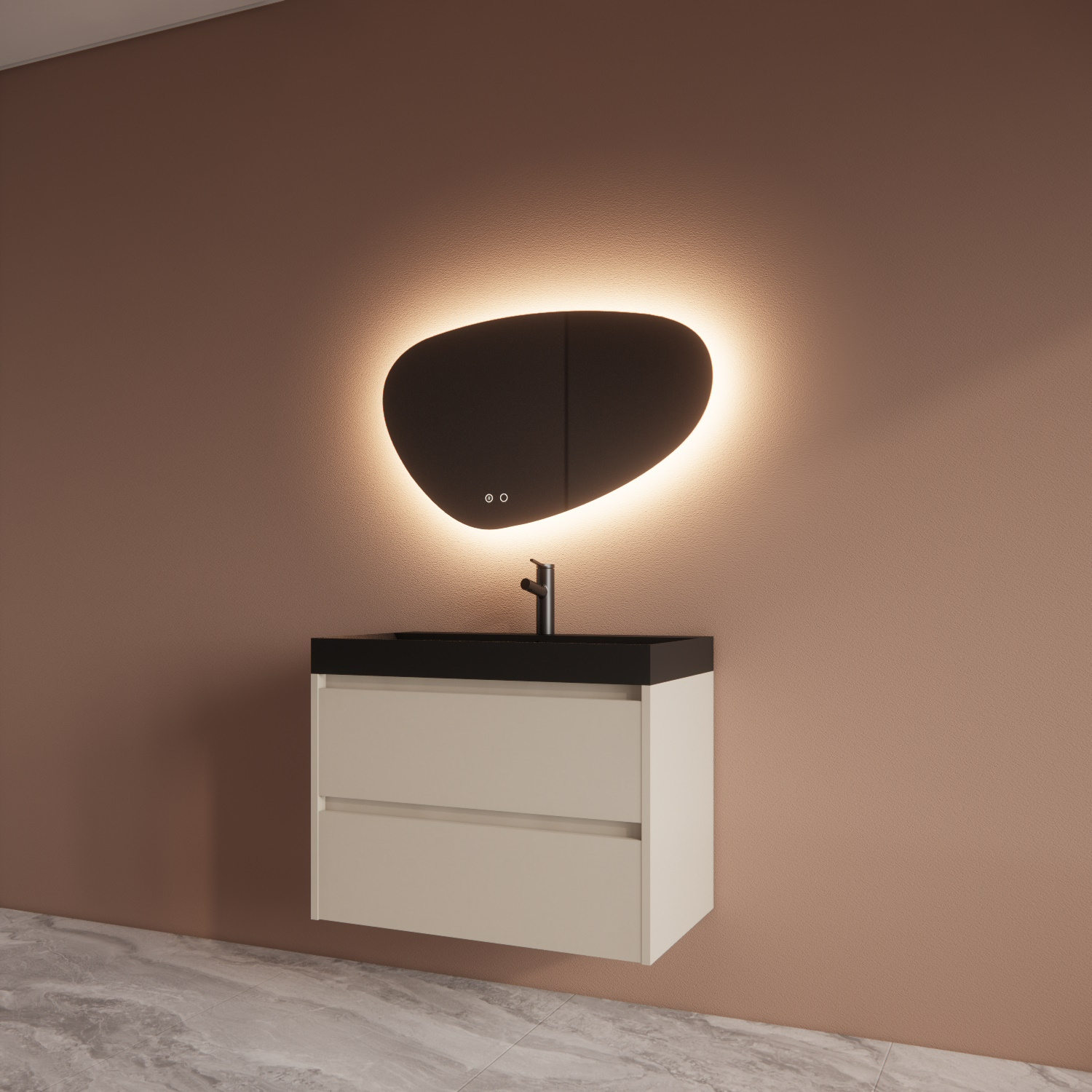 Boss & Wessing Badmeubelset BWS Riga Met Lako Wastafel Zwart 80 cm Kasjmier 