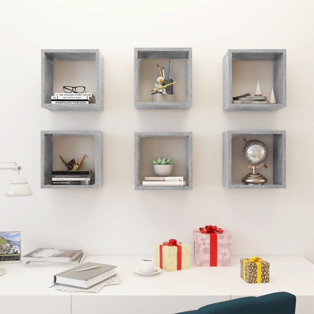 vidaXL Wandschappen kubus 6 st 26x15x26 cm betongrijs