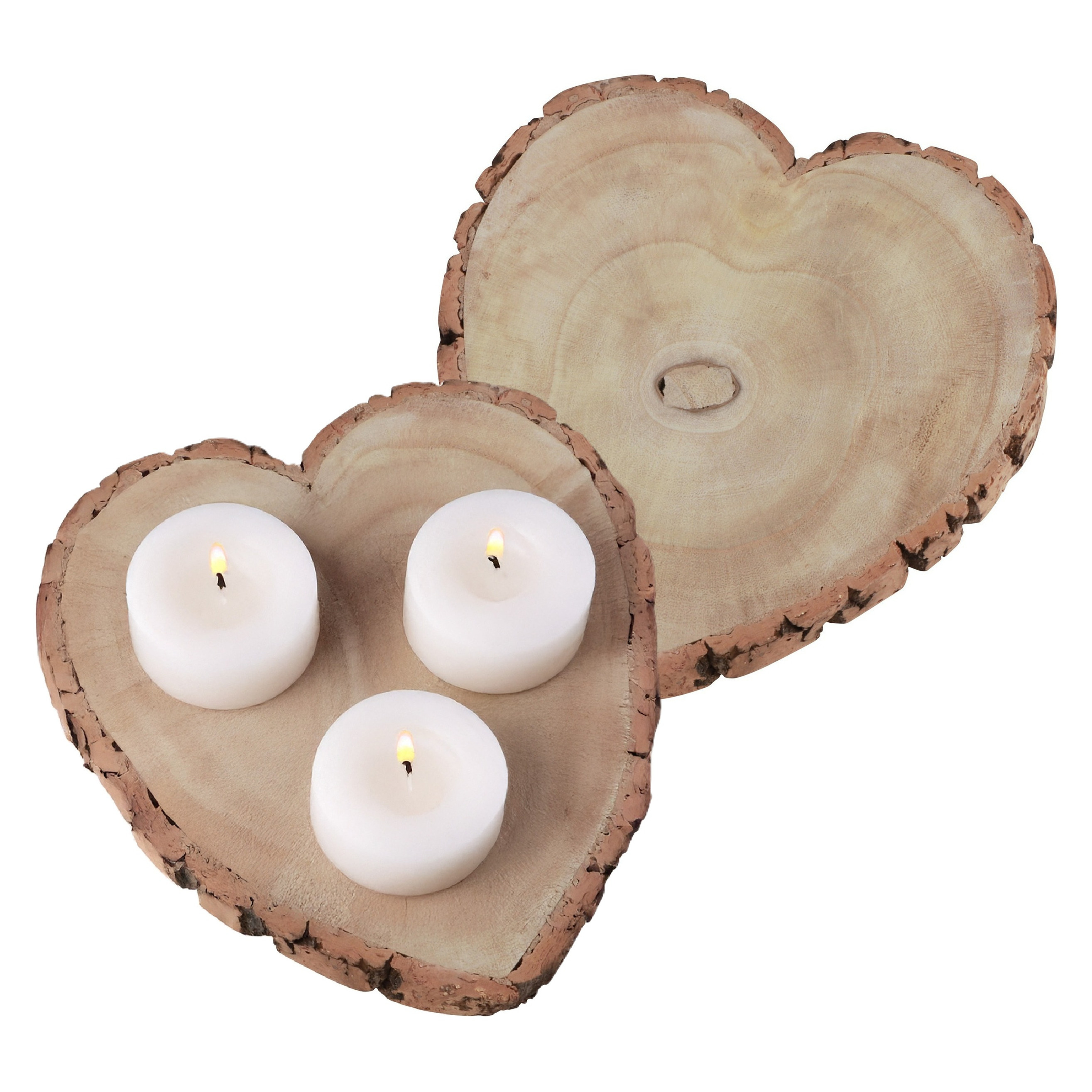 Chaks Kaarsenbord/decoratie dienblad - 2x - houten boomschijf - 23 x 3 cm - hartvormig -