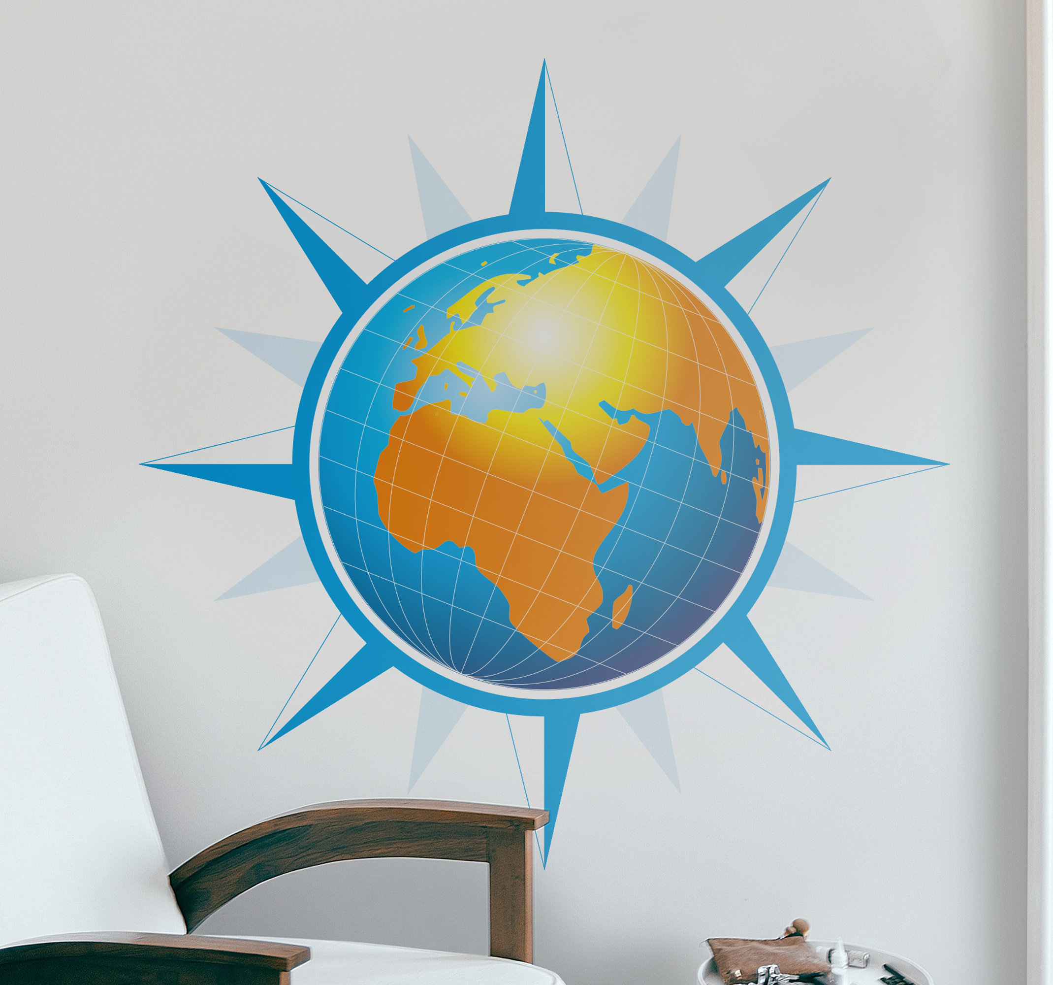 Tenstickers Sticker wereld bol kompasster