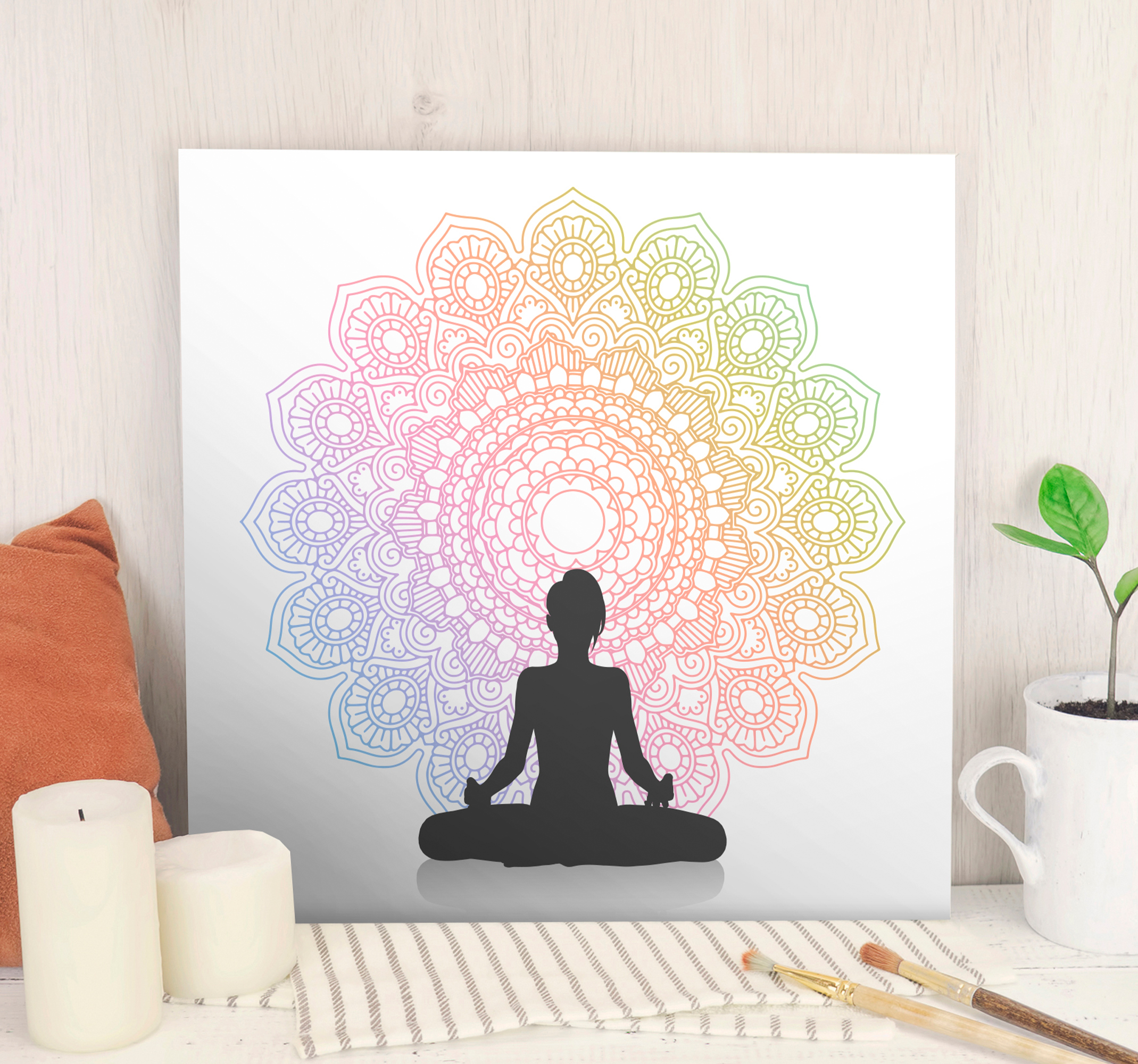Tenstickers Canvas schilderij mandala Regenboog yoga