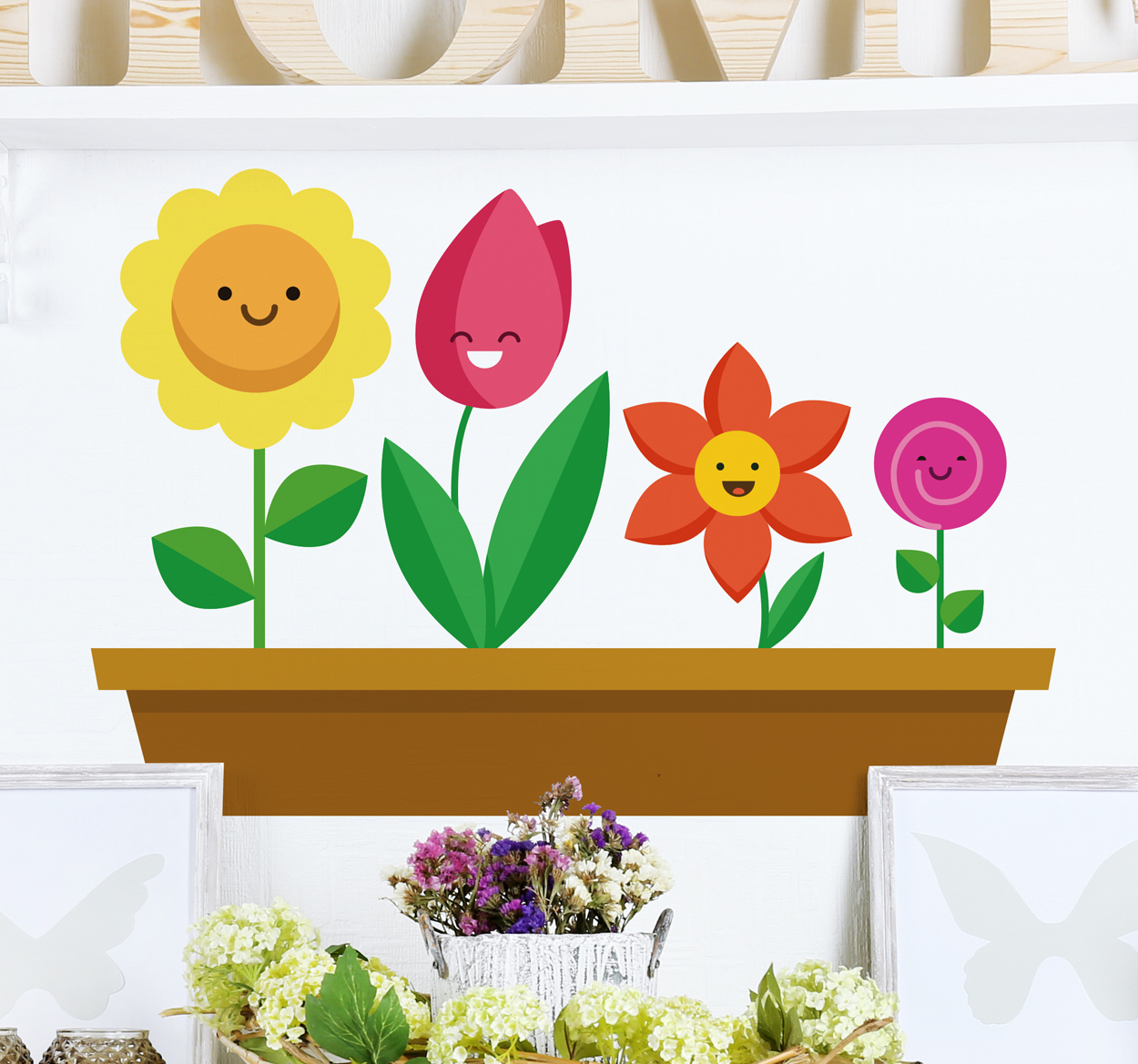 Tenstickers Bloemen muursticker met tekening familie