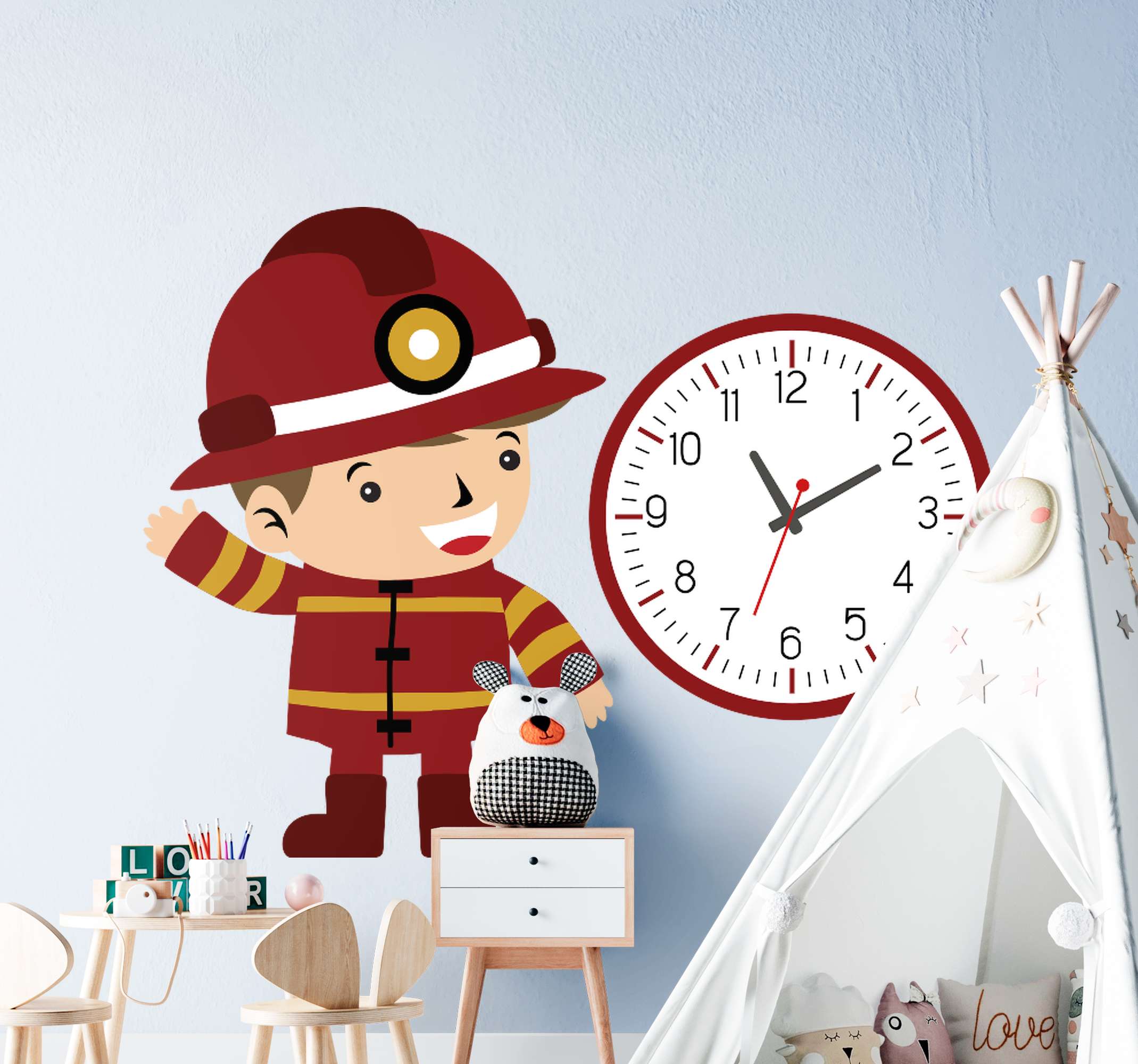 Tenstickers Stickers kinderkamer Brandweerman klok