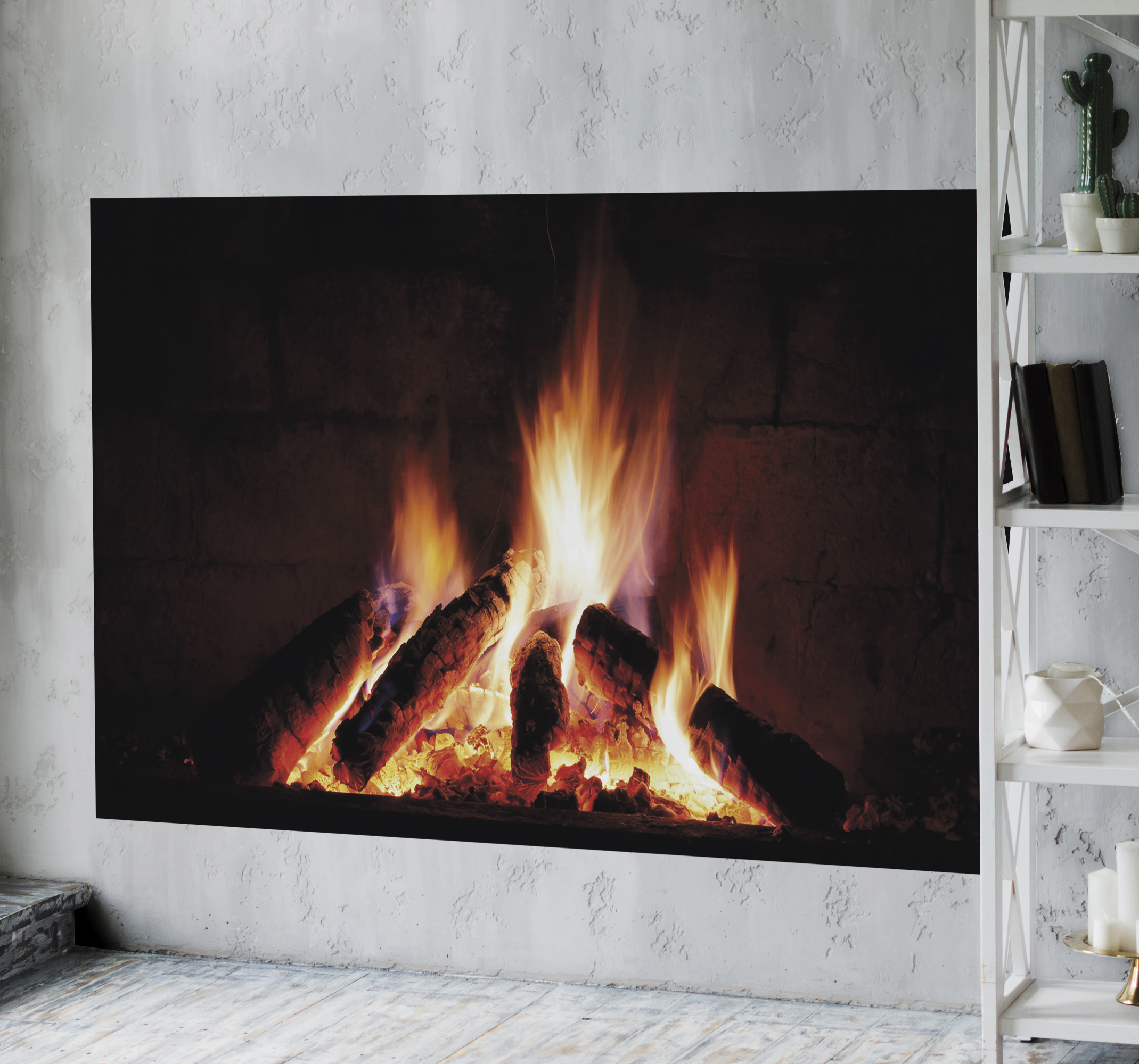 Tenstickers Muursticker woonkamer objecten open haard branden