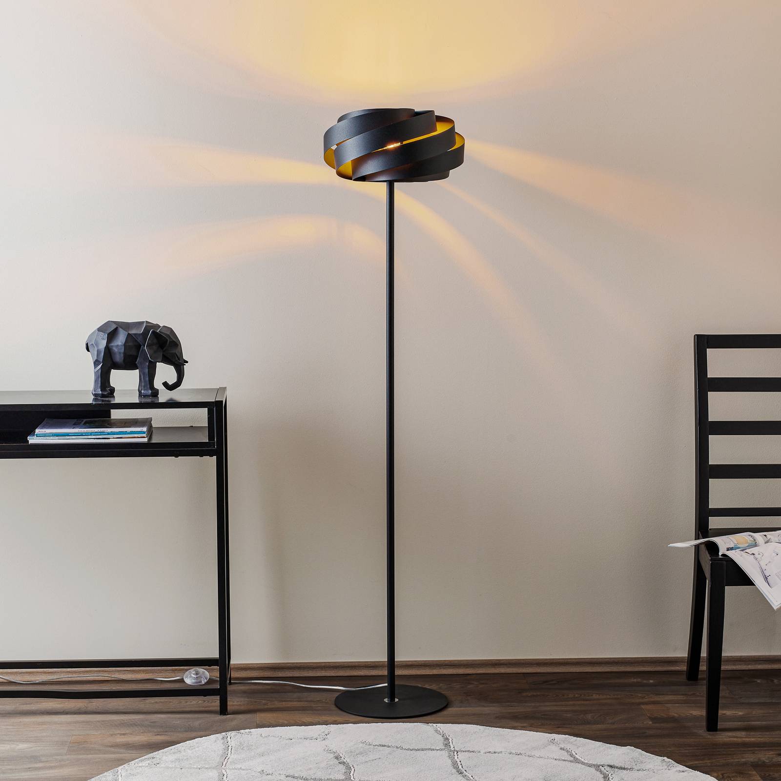 Domiluce Vento vloerlamp, zwart, metaal, E27, Ø 40 cm