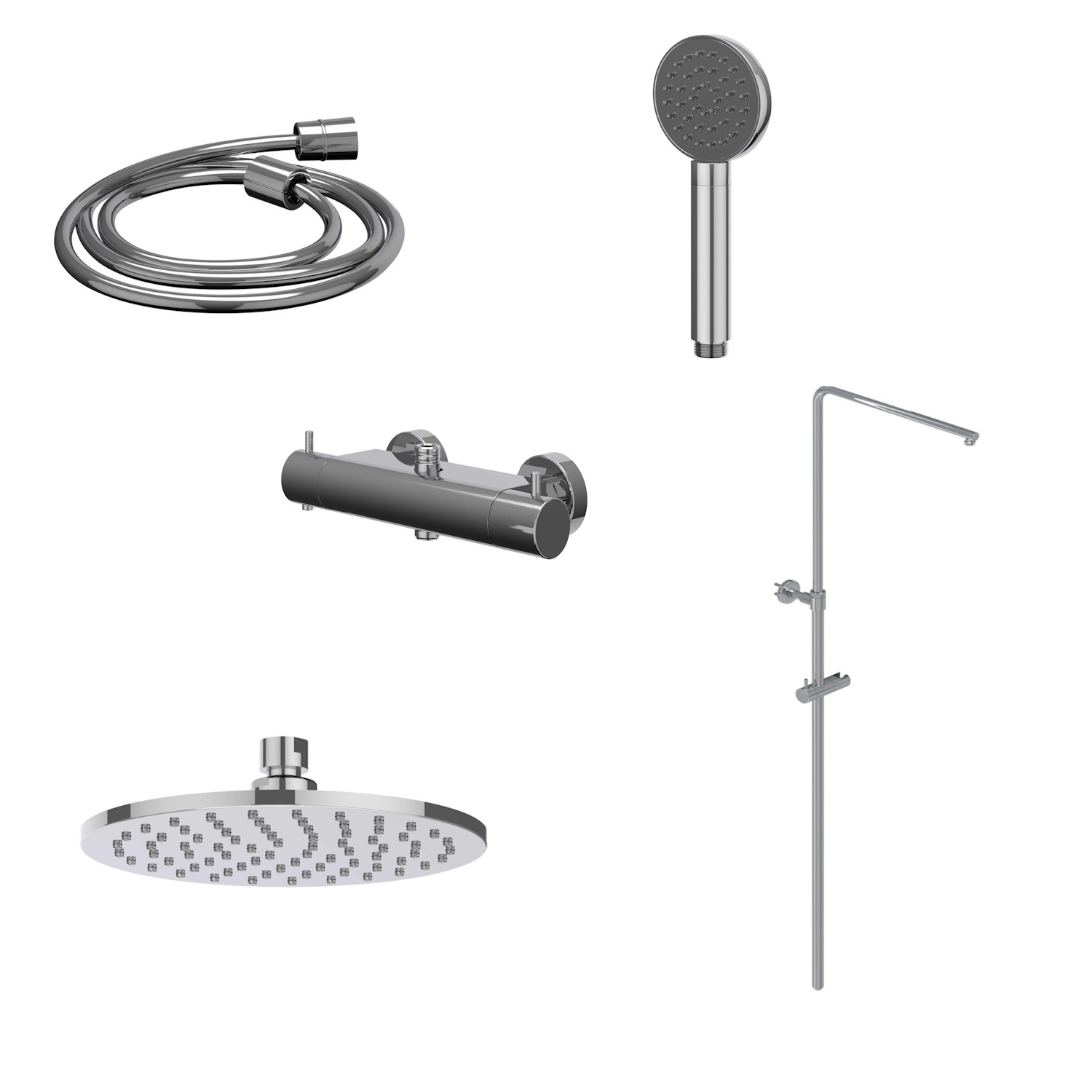 IVY Regendoucheset  Bond Opbouw Thermostatisch 25 cm Medium Satin Handdouche Chroom