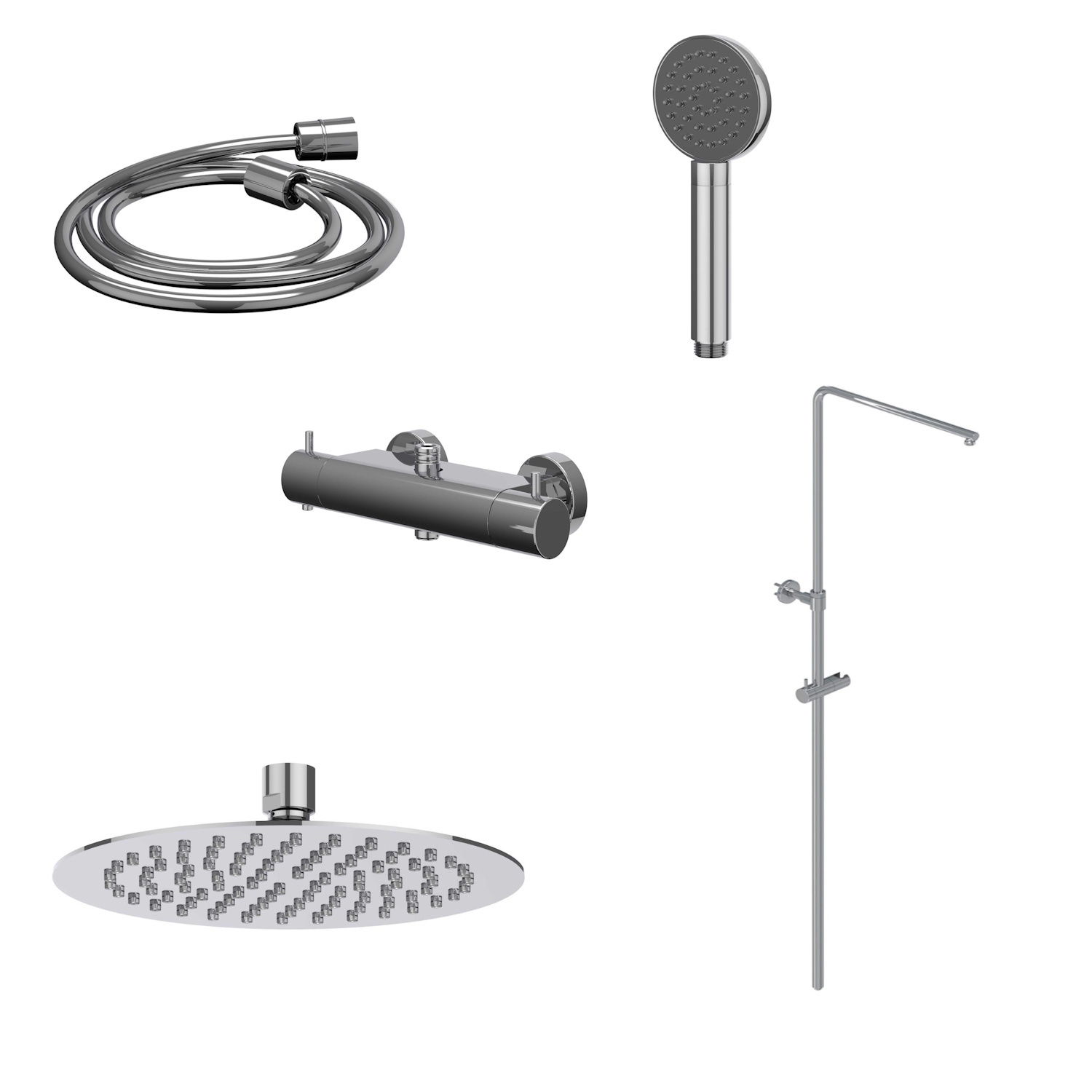 IVY Regendoucheset  Bond Opbouw Thermostatisch 30 cm Slim Satin Handdouche Chroom