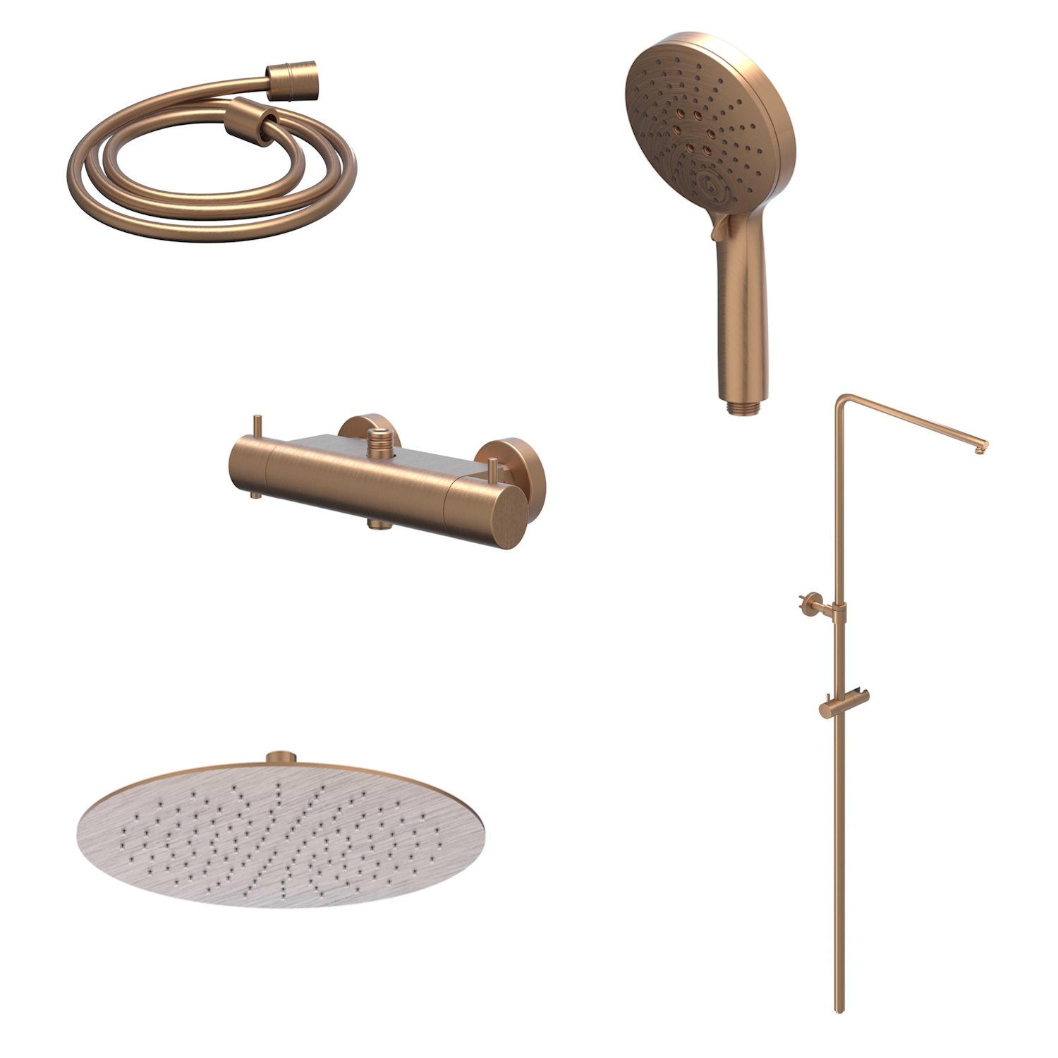 IVY Regendoucheset  Bond Opbouw Thermostatisch 20 cm Slim Rond 3-Standen Handdouche Geborsteld Mat Koper PVD