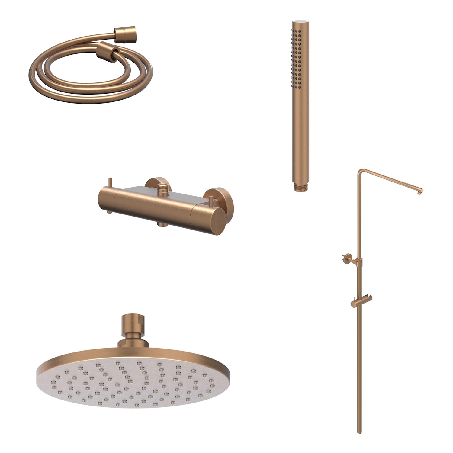 IVY Regendoucheset  Bond Opbouw Thermostatisch 20 cm Medium Staaf Handdouche Geborsteld Mat Koper PVD