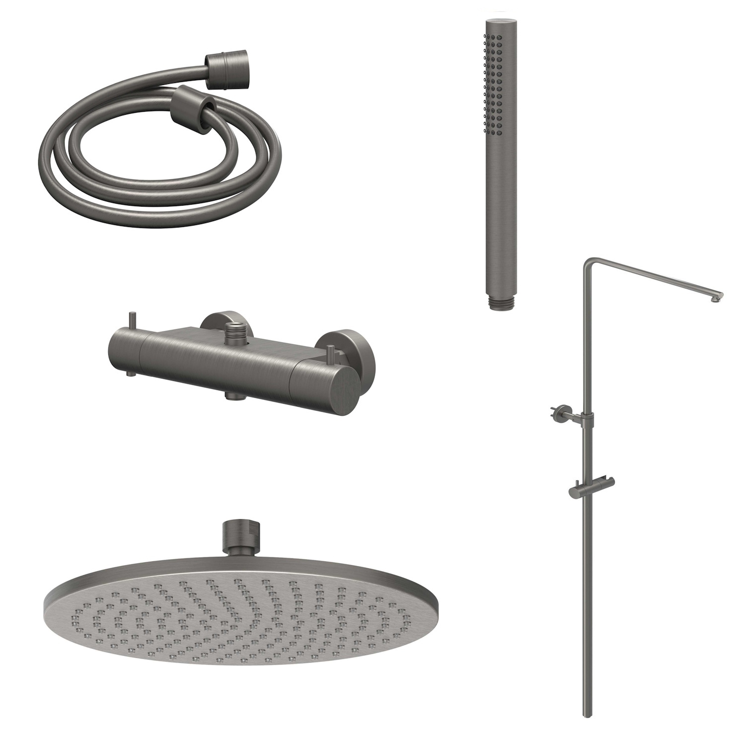 IVY Regendoucheset  Bond Opbouw Thermostatisch 20 cm Medium Staaf Handdouche Geborsteld Metal Black PVD