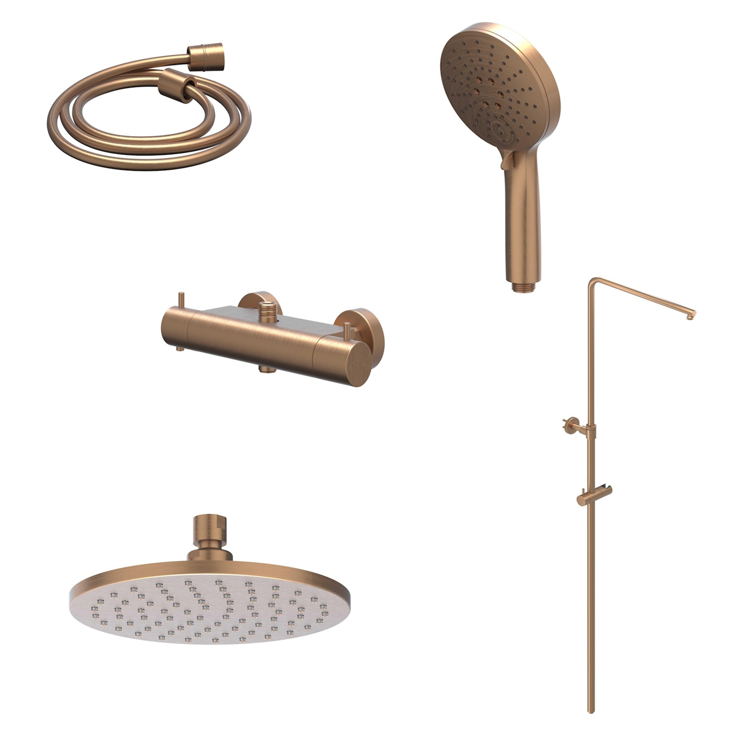 IVY Regendoucheset  Bond Opbouw Thermostatisch 20 cm Medium Rond 3-Standen Handdouche Geborsteld Mat Koper PVD