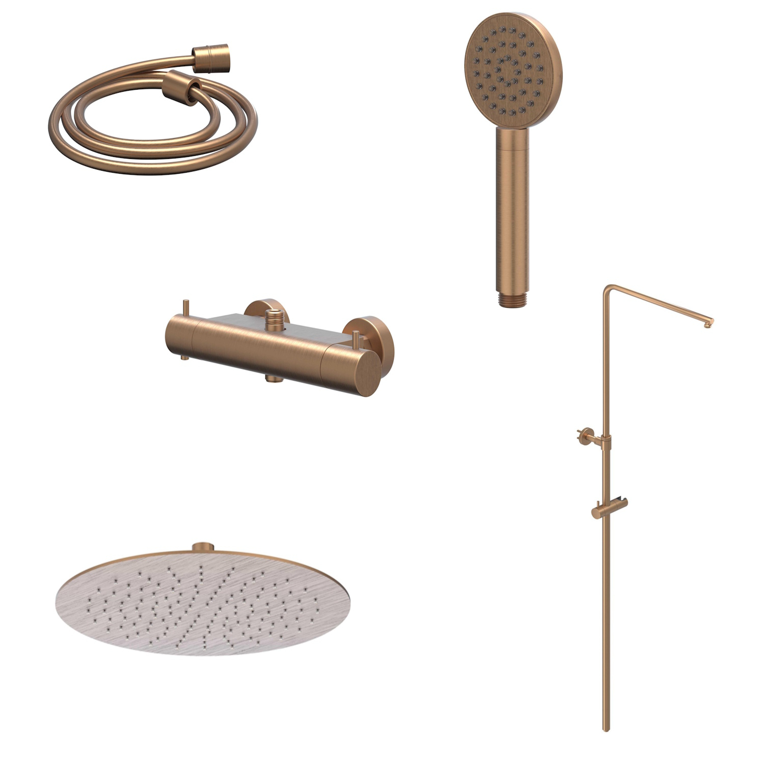 IVY Regendoucheset  Bond Opbouw Thermostatisch 25 cm Slim Satin Handdouche Geborsteld Mat Koper PVD
