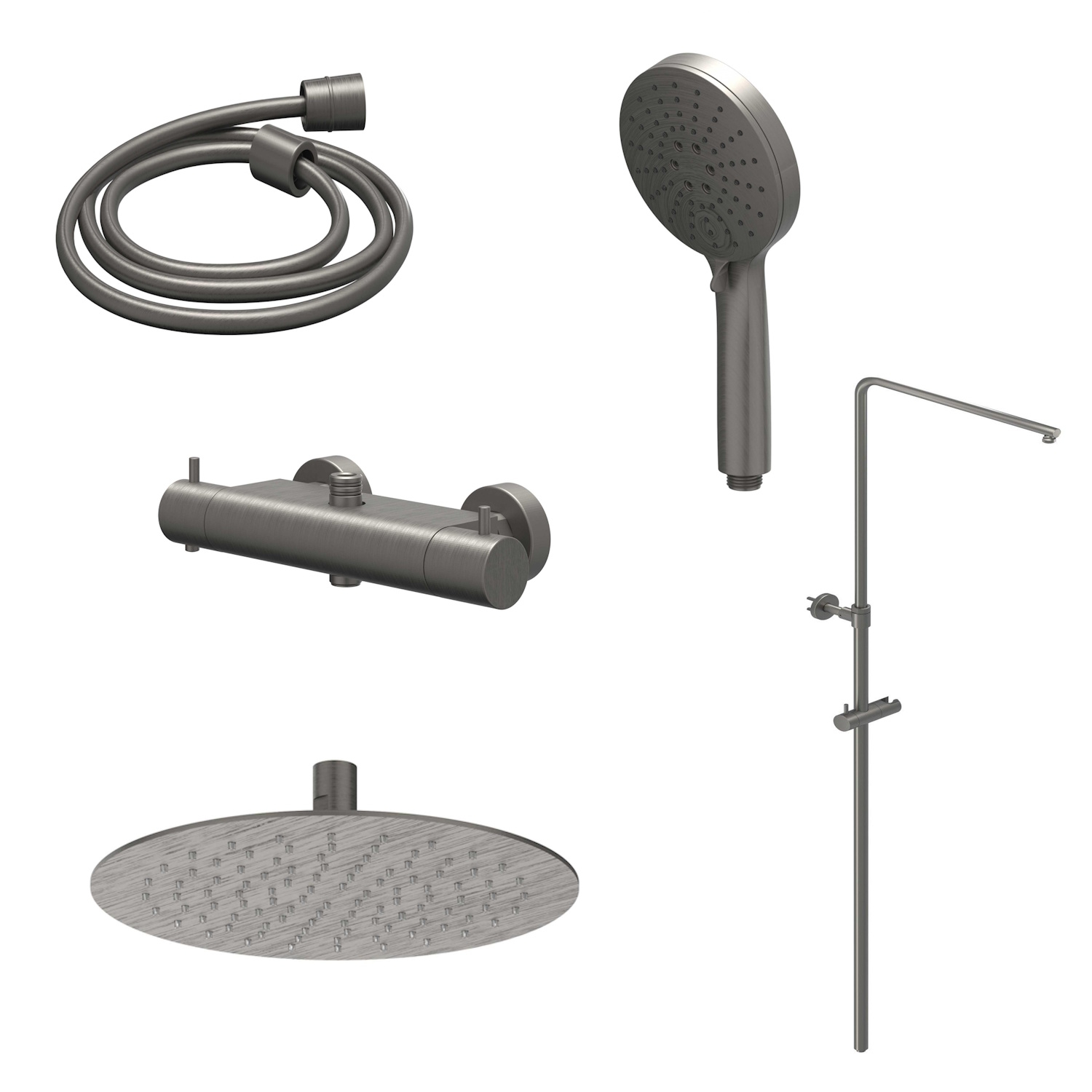 IVY Regendoucheset  Bond Opbouw Thermostatisch 30 cm Slim Rond 3-Standen Handdouche Geborsteld Metal Black PVD