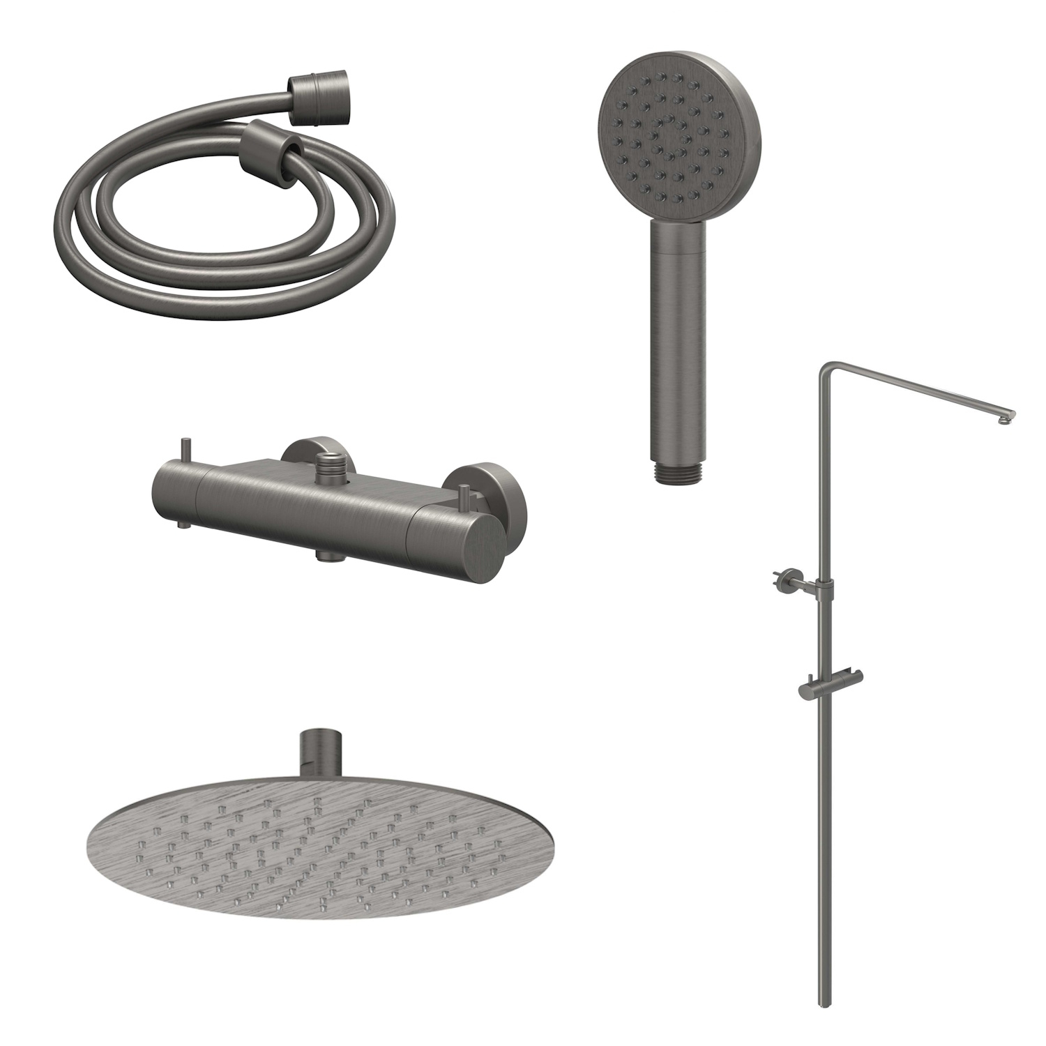 IVY Regendoucheset  Bond Opbouw Thermostatisch 30 cm Slim Satin Handdouche Geborsteld Metal Black PVD