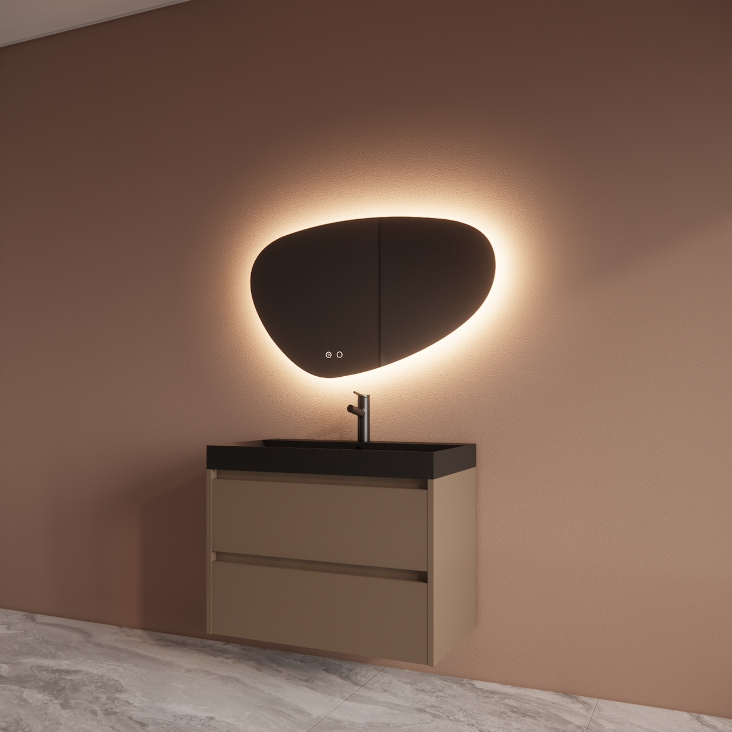 Boss & Wessing Badmeubelset BWS Riga Met Lako Wastafel Zwart 80 cm Latte 